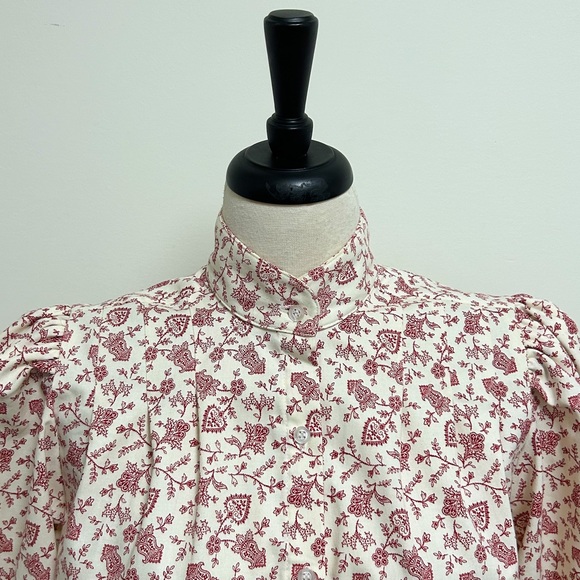 Frontier Classics Ivory Red Puff Sleeve Button Up Western Prairie Blouse Medium - Picture 3 of 14